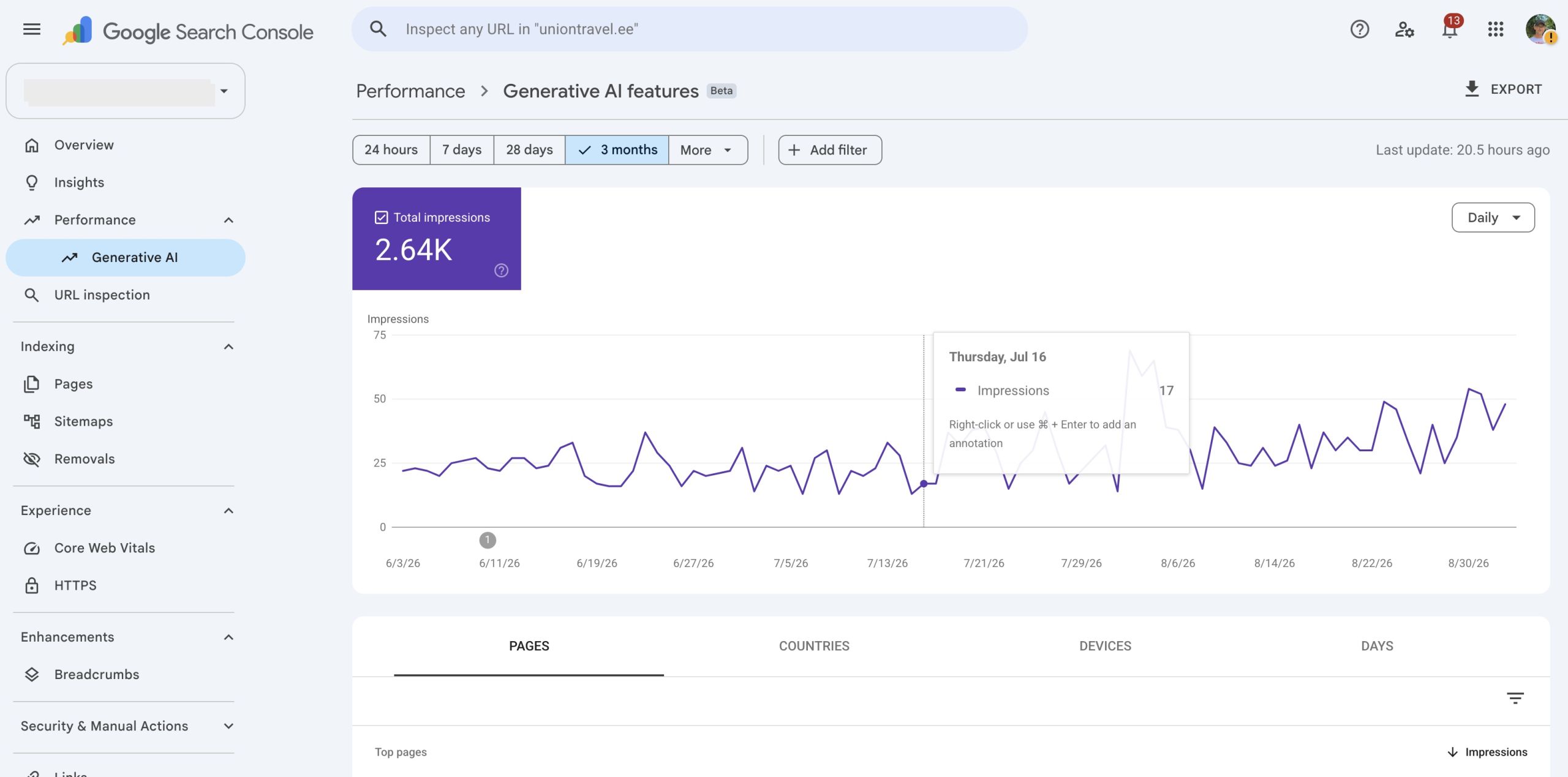 Kodulehe SEO, Search Console AI tulemuste vaade
